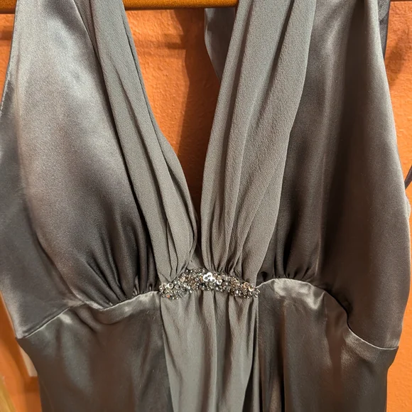 White House Black Market Charcoal Grey Backless Dress - 100% Silk - Picture 5 of 7